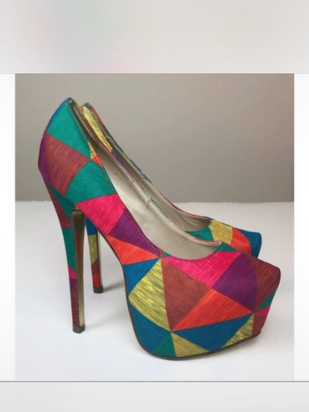 Bold Multicolor Geometric Platform Pumps for Women